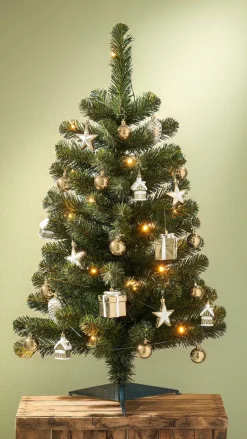 Black Box kunstkerstboom Joy versiering goud met 30 lampjes warm wit D 50 H 90 cm