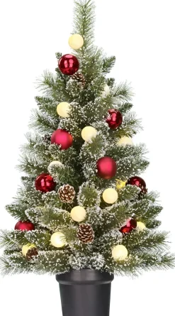 Black Box kunstkerstboom Kaprun kerstbal rood met 20 lampjes warm wit D 51 H 90 cm