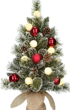 Black Box mini kunstkerstboom Kaprun kerstbal rood met 10 lampjes warm wit D 39 H 60 cm