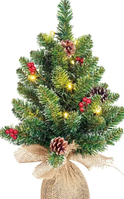 Black Box mini kunstkerstboom Creston met versiering met 15 lampjes warm wit op jute voet D 35 H 45