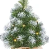 Black Box mini kunstkerstboom Norton besneeuwd op jute voet met 10 lampjes warm wit D 28 H 45 cm