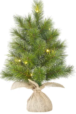 Black Box mini kunstkerstboom Glendon Burlap besneeuwd op jute voet met 20 lampjes koud wit D 23 H 60 cm