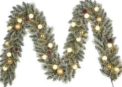Black Box Trees guirlande Kaprun besneeuwd kerstballen goud met 20 lampjes warm wit 270 cm