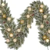 Black Box Trees guirlande Kaprun besneeuwd kerstballen goud met 15 lampjes warm wit 180 cm