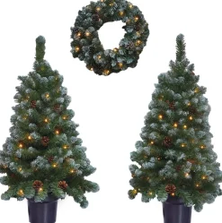 Black Box voordeurset Norton besneeuwd met 85 lampjes warm wit D 45 H 90 cm