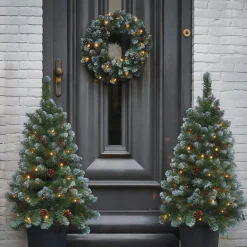 Black Box voordeurset Norton besneeuwd met 85 lampjes warm wit D 45 H 90 cm
