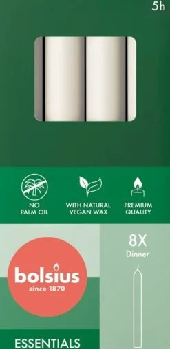 Bolsius dinerkaars Essentials wit 5 uur D 2 H 17 cm 8 stuks