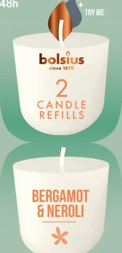 Bolsius geurkaars CleanLight navulling Bergamot & Neroli wit 24 uur D 5,5 H 11,6 cm 2 stuks