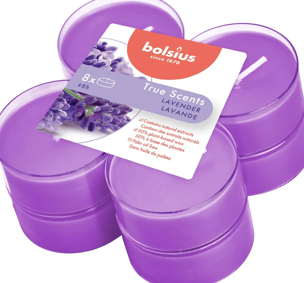 Bolsius geurkaars True Scents Lavender paars 8 uur 8 stuks