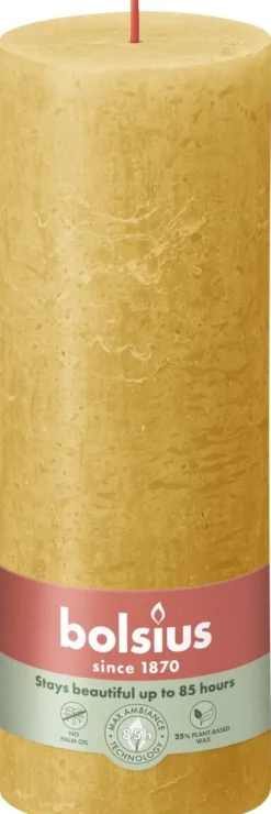 Bolsius stompkaars Rustiek Shine geel 85 uur D 6,8 H 19 cm