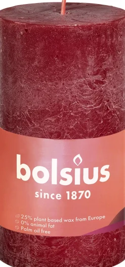 Bolsius stompkaars Rustiek Shine bordeaux 30 uur D 5 H 10 cm