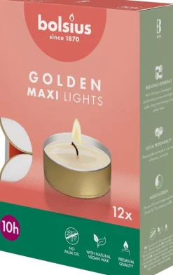 Bolsius waxinelicht Classic wit / goud 10 uur D 6 H 2 cm stuks 12