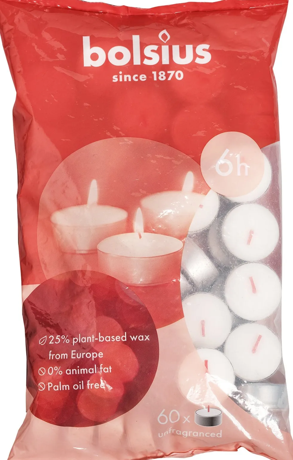 Bolsius waxinelichten D-light wit 6 uur 60 stuks