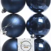 Decoris kerstbal blauw D 8 cm 6 stuks