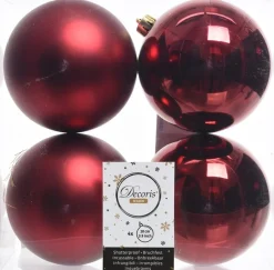 Decoris kerstbal bordeaux D 10 cm 4 stuks