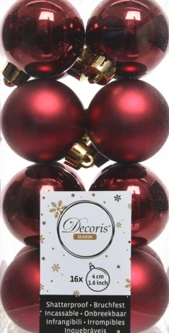 Decoris kerstbal bordeaux D 4 cm 16 stuks