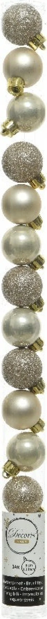 Decoris kerstbal crème D 3 cm 14 stuks