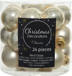 Decoris kerstbal crème D 2,5 cm 24 stuks