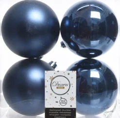 Decoris kerstbal donkerblauw D 10 cm 4 stuks