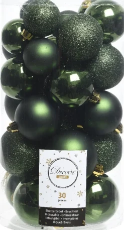 Decoris kerstbal donker groen D 4 / 5 / 6 cm 30 stuks