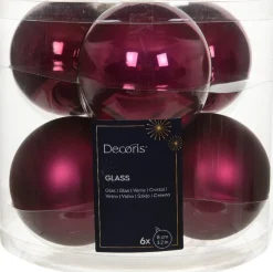 Decoris kerstbal donkerroze D 8 cm 6 stuks