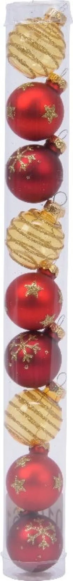 Decoris kerstbal gemengd rood / goud D 3 cm 9 stuks