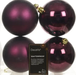 Decoris kerstbal paars D 10 cm 4 stuks