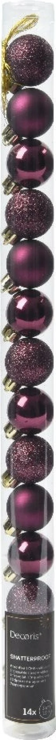 Decoris kerstbal paars D 3 cm 14 stuks