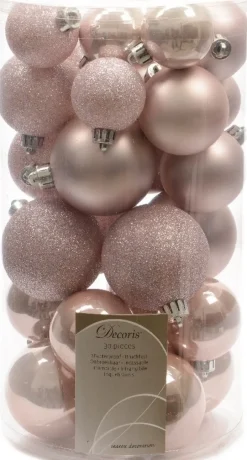Decoris kerstbal parel roze D 4 / 5 / 6 cm 30 stuks