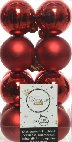 Decoris kerstbal rood D 4 cm 16 stuks