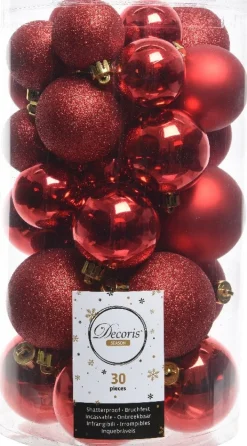 Decoris kerstbal rood D 4 / 5 / 6 cm 30 stuks