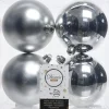 Decoris kerstbal zilver D 10 cm 4 stuks