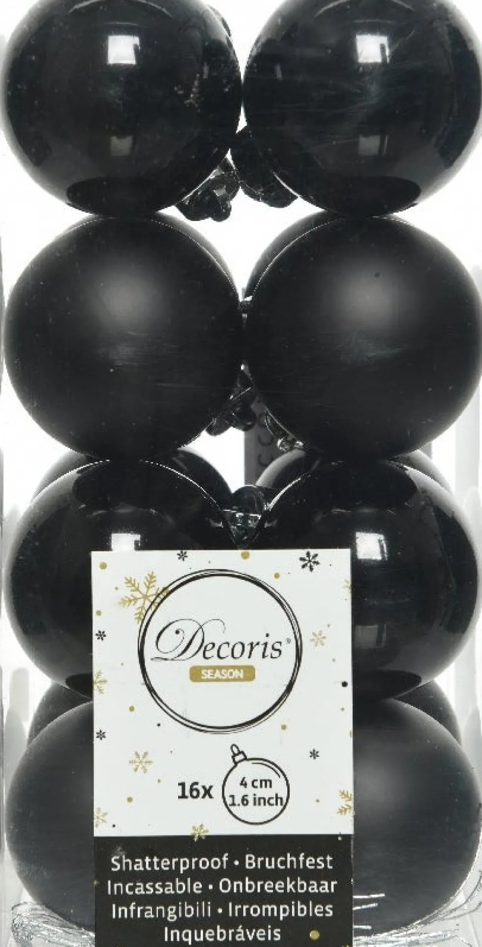 Decoris kerstbal zwart D 4 cm 16 stuks