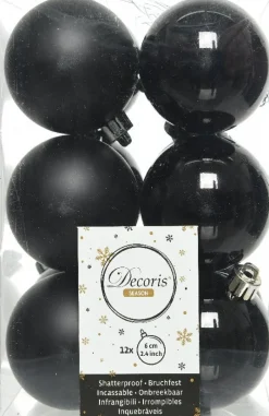Decoris kerstbal zwart D 6 cm 12 stuks
