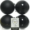 Decoris kerstbal zwart D 10 cm 4 stuks