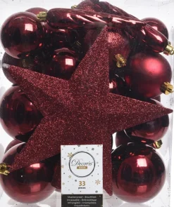 Decoris kerstboomdecoratie Marilene donkerrood 33-delig