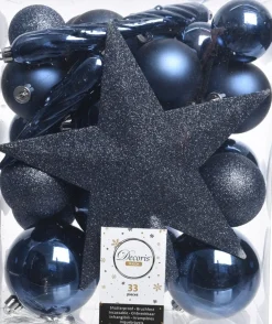 Decoris kerstboomdecoratie Marilene donkerblauw 33-delig