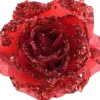 Decoris kerstclip roos met glitters D 14 cm rood