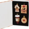 Decoris kerst ornament box boek koffie 5,2 x 2,4 x 7,9 cm 4 stuks