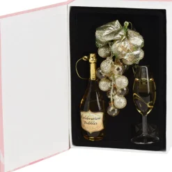 Decoris kerst ornament box boek prosecco 4,6 x 4,6 x 14,1 cm 3 stuks