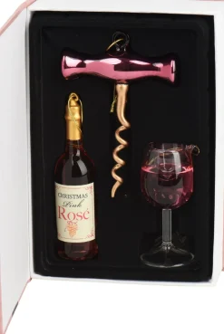 Decoris kerst ornament box boek rosé wijn 9,7 x 2,8 x 13,8 cm 3 stuks