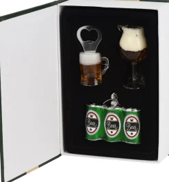Decoris kerst ornament box boek bier 4,7 x 3,7 x 8,7 cm 3 stuks