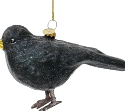 Decoris kerst ornament Lintu merel zwart 9,2 x 5,6 x 10,4 cm