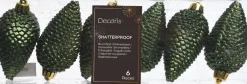 Decoris kerst ornament Manny dennenappel dennen groen 4,5 x 4,5 x 8 cm 6 stuks
