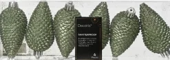 Decoris kerst ornament Manny dennenappel groen 4,5 x 4,5 x 8 cm 6 stuks