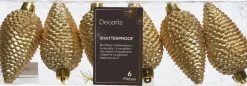 Decoris kerst ornament Manny dennenappel goud 4,5 x 4,5 x 8 cm 6 stuks