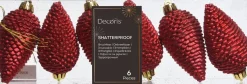 Decoris kerst ornament Manny dennenappel rood 4,5 x 4,5 x 8 cm 6 stuks