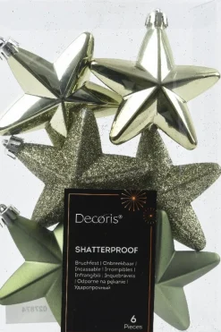 Decoris kerst ornament Marilene ster groen 2 x 7,5 x 7,5 cm 6 stuks