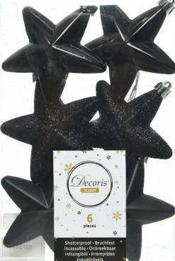 Decoris kerst ornament ster Aafke zwart D H 7,5 cm 6 stuks