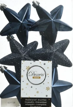 Decoris kerst ornament ster blauw 7,5 x 7,5 x 2 cm 6 stuks